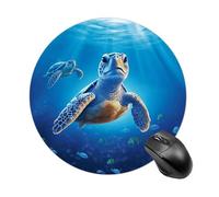 Turtle in Blue Water Round Mouse Pad, Non-Slip Rubber Base Waterproof Washable, Computer Mouse Mat for Office Gaming Studying, Premium-Textured Durable Portable Circle Mousepad for Desktop PC Notebook