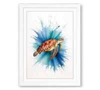 Turtle in Motion Modern Framed Wall Art Print A2 (59.4×42cm) White, Wall Decor for Living Room, Bedroom, Office & Home, Ready to Hang, Art Gift