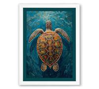 Turtle in Open Water Coastal Framed Wall Art Print A4 (29.7×21cm) White, Wall Decor for Living Room, Bedroom, Office & Home, Ready to Hang, Art Gift