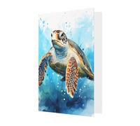 Turtle in the Blue Ocean Greeting card, blank inner page, includes envelope, 10 cm x 15 cm, for anniversary and party invitations.