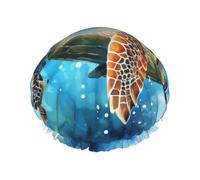 Turtle in the Blue Ocean One Size Shower cap with double layer waterproof fabric, suitable for bathing and skin care