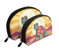 Turtle in The Sun Portable Shell Cosmetic Bag Set - Travel Makeup Organiser with Zipper & Inner Compartments