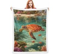 Turtle Large Fleece Blanket 150x200cm, Sea Throw Blanket Winter for Adults With a Soft Warm Delicate Breathable Smooth and Comfortable Material Surface, Suitable for Sofa Bed Decoration A-164
