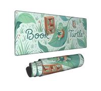 Turtle Large Mouse Pad, Fanciful Nature Bookshelf Butterfly Spring Green Rubber Non Slip Keyboard and Mouse Mat Accessories for Office Home Computer Laptop 16x36 Inch