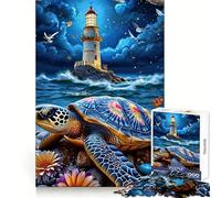 Turtle Lighthouse Night Sky 1000-piece Puzzle for Teenagers Smart Exercise Calm Leisure Accurate Edges Fine Xmas Gift (38x52cm)