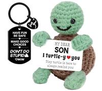 Turtle My Son Positive Crochet Animal with Keychain - Emotional Support Animals with Motivational Messages - Sweet Gifts for Women, Wife - Comforting, Cheer Up Gift, Positive Crochet Collectible