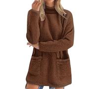 Turtle Neck Jumper for Women Fluffy Hoodies Pullover Teddy Fleece Sweatshirts Casual Top Fuzzy Long Sleeve Cozy Coat Tops Square Neck Tops for Women Uk Brown