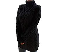 Turtle Neck Long Jumpers Dresses for Women Oversized Cable Knit Jumper Dress Women Ladies Knitted Jumpers Womens High Neck Sweater for Women Pullover Sweaters Pullovers Thick Fitted Plain Black L