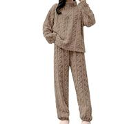 Turtle Neck Pyjamas Womens Flannel Pyjamas Set Fluffy Pyjama Set Ladies Pj'S Sets Super Soft Warm Sleepwear Thickened Plush Loungewear Comfy Fur Sleepwear Stand Collar Long Sleeve Nightwear