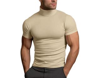 Turtle Neck Shirt Men Compression Fit Short Sleeve Casual Round Neck Big and Tall Shirts Summer Casual Beach T-Shirts