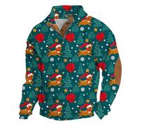 Turtle Neck Sweater Men UK Rugby Tops for Mens Funny Mock neck 1/4 Button Pullover Ugly Christmas Funny Festive Long Sleeve Patched Elbow Shoulder Soft Sweaters Cozy Pattern Novelty Custom Knit Jumper