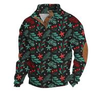 Turtle Neck Sweater Men UK Rugby Tops for Mens Funny Mock neck 1/4 Button Pullover Ugly Christmas Funny Festive Long Sleeve Patched Elbow Shoulder Soft Sweaters Cozy Pattern Novelty Custom Knit Jumper