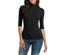 Turtle Neck Tops for Women UK Half Sleeve Slim Fit Basic Stretchy Ladies T Shirt Solid Color Based Layer Tight Tops Tee Mock Neck Short Sleeve Shirts Soft Comfy Spring Summer Tops Outfits Black