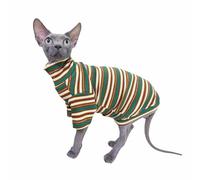 Turtle Neck Vintage Stripes Sphynx Hairless Cat Cotton T-Shirts Pet Clothes Vest Kitten Shirts Sleeveless, Cats & Small Dogs Apparel (Marsh, XL (9-12.5 lbs))