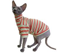 Turtle Neck Vintage Stripes Sphynx Hairless Cat Cotton T-Shirts Pet Clothes Vest Kitten Shirts Sleeveless, Cats & Small Dogs Apparel (Autumn, S (3.3-5 lbs))