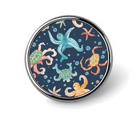 Turtle Octopus Pattern Ocean Theme Button Pin Round Metal Lapel Pins Badges Classic Cute Brooche Pin Personalized Pinback Button Badges Novelty Funny Enamel Pins for Backpacks Jackets Bags