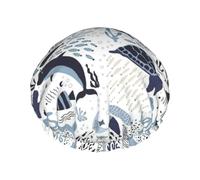 Turtle Octopus Pattern Ocean Theme Print Double Layer Shower Cap Reusable Lightweight And Soft Bath Hair Cap For Women