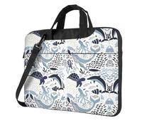 Turtle Octopus Pattern Ocean Theme Print Multi-Pocket Laptop Bag Shoulder Crossbody Case Shockproof Computer Briefcase For Sports