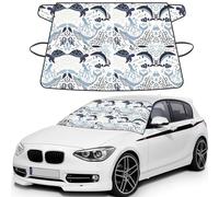 Turtle Octopus Pattern Ocean Theme Printed Car Windshield Protector Against Snow Ice Dust UV Coated Full Coverage Window Cover with Elastic Straps & Carry Pouch