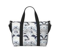 Turtle Octopus Pattern Ocean Theme Printed Travel Bag Large Gym Tote, Weekend & Business Trip Crossbody Shoulder Bag, Lightweight