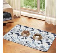 Turtle Octopus Pattern Ocean Theme Printing Feeding Mat For Dogs Cats Pet Absorbent Leather Tablecloth 23.62in*15.75in Cat Dog