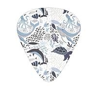 Turtle Octopus Pattern Ocean Theme Prints Guitar Plectrums 12 Pieces Set - Comfortable In The Hand With Smooth Edges Three Thicknesses To Match