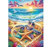 Turtle on A Beach with A Starfish 300 Pc DIY Jigsaw Puzzle Fairy Tale Scenery Cartoon Puzzles for Adults Teens Hard Challenging Team Building Stress Reducing Autumn Sturdy Wooden Cardboard 300 PCS