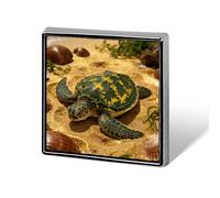 Turtle on Golden Sand Lapel Pin for Men Brooches And Pins for Women Square Metal Badge for Shirts, Jackets, Hats | Durable Fashion Accessory & Gift for Men, Women, Events