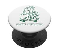 Turtle on Skateboard Slow Sundays Lazy Days Funny Statement PopSockets Adhesive PopGrip