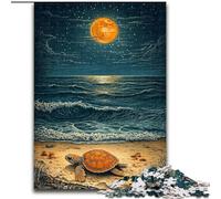 Turtle on The Beach Adult Jigsaws 1000 Piece, Learning Educational Toys Family Games with Matching Poster And Trivia Sheet (50x75cm)