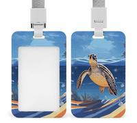 Turtle on The Beach Badge Holder with Lanyards Retractable Vertical Plastic Id Badge Holder Name Key Card Holders Case for Teacher Nurse Doctor Office Gift for Coworkers