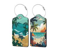 Turtle on The Beach Cruise Luggage Tags for Suitcases with Stainless Steel Loop Privacy Cover ID Label Travel Bag Luggage Identifiers for Women Men Travel, Set of 2