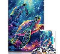 Turtle on The Seabed 1000 Piece Jigsaw Puzzle for Adults Teens,Learning Educational Toys Family Games with Matching Poster And Trivia Sheet (50x75cm)