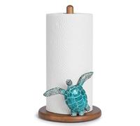 Turtle Paper Towel Holder - Coastal Decor for Home Ocean Decor Beach House Beachy Themed, Sea Turtle Gifts for Women, Cute Decorative Paper Towel Holder Stand Countertop Kitchen Nautical Teal Wood