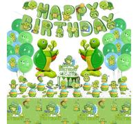 Turtle Party Decorations - Including Turtle Balloons, Happy Birthday Banner, Cake Topper and Tablecloth for Under the Sea Party Supplies