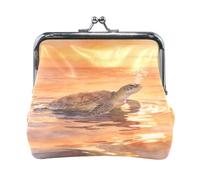 Turtle Pattern under The Sunset Lock Coin Purse, Microfiber Leather Vintage Clasp Change Pouch for Women, 4.52×4.13in