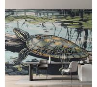 Turtle Photo Wallpaper, Pond Animal Turtle Wallpaper Mural, 450x315cm Wall Paper for Bedroom Living Room, Non-Woven Wall Mural Room Decor EL&D64