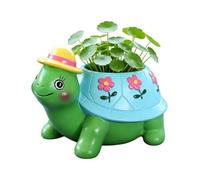 Turtle Planter | Whimsical Green Accent Cute Resin Flower Container with Drainage, Practical Present Animal Planter for Outdoor Yard Outside Indoor Lawn Patio Porch Front