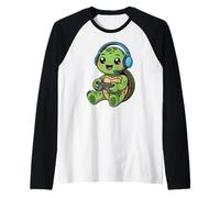Turtle Playing Video Game Reptiles Testudines Gamers Raglan Baseball Tee