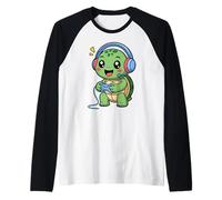 Turtle Playing Video Game Reptiles Testudines Gamers Raglan Baseball Tee