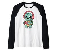 Turtle Playing Video Game Reptiles Testudines Gamers Raglan Baseball Tee