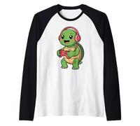 Turtle Playing Video Game Reptiles Testudines Gamers Raglan Baseball Tee