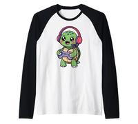 Turtle Playing Video Game Reptiles Testudines Gamers Raglan Baseball Tee