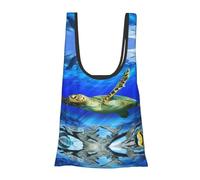Turtle Print Reusable, Foldable,Washable Grocery Bags Foldable in A Pouch Eco Tote Shopping Bag,Daily Shopping Loading