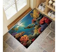 Turtle Reef Doormat, Non-Slip Anti-Fatigue Eco-Friendly Rubber Indoor/Outdoor Door Mat, Rectangular (60 X 90 Cm), Sea Blue Undersea Creaturesdurable And Machine Washable