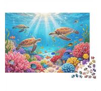 Turtle Reef Jigsaw Puzzle 1000 Piece Recyclable Material Underwater Ocean Puzzles for Elderly Relieve Senile Dementia Fun Activity Great Gift Idea 38x26cm/1000pcs