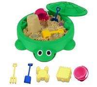 Turtle Sandbox - Mini Turtle Sandbox Desk Toy with Cover,Portable Sand Tools with Molds,Summer Beach Toys for Kids Indoor Outdoor Activities (Green)