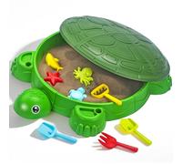 Turtle Sandbox with Lid & Beach Toys Set, 38" Kids Sandbox for Toddlers 3-8, Indoor Outdoor Sensory Play Sand Box with Cover, Summer Gift for Ages 3-8