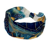 Turtle Sea Blue Algae with Leaves Bubbles and Starfish Wide Headbands for Women, Yoga Workout Head Bands Wide Elastic Hair Bands for Washing Face Makeup