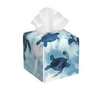 Turtle Sea Tissue Box Holder, Ocean Animal Square Tissue Box Cover Leather Paper Napkin Dispenser Cube for Living Room Office Car Bathroom Décor